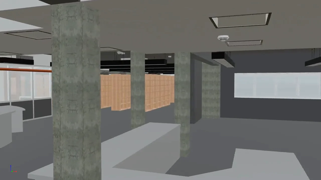 Interior building model showing columns, ceilings, and walls from the scan walkthrough